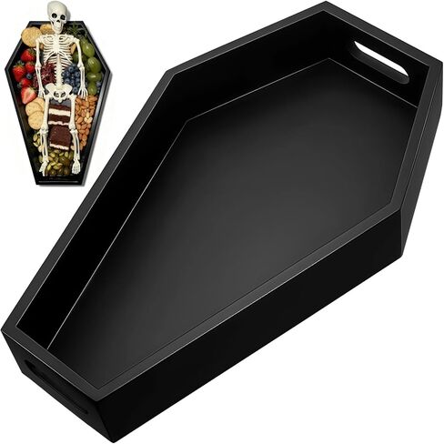 Halloween Coffin Tray, Gothic Coffin Shape Serving Board with Built-in Handles, Black Halloween Spooky Decor, Creepy Wooden Serving Tray for Candy, Snacks, Charcuterie, Jewelry, Makeup in Saudi Arabia