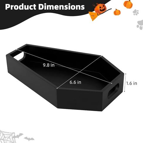 Halloween Coffin Tray, Gothic Coffin Shape Serving Board with Built-in Handles, Black Halloween Spooky Decor, Creepy Wooden Serving Tray for Candy, Snacks, Charcuterie, Jewelry, Makeup in Saudi Arabia