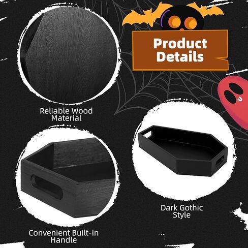 Halloween Coffin Tray, Gothic Coffin Shape Serving Board with Built-in Handles, Black Halloween Spooky Decor, Creepy Wooden Serving Tray for Candy, Snacks, Charcuterie, Jewelry, Makeup in Saudi Arabia