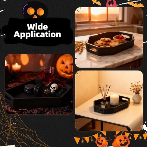 Halloween Coffin Tray, Gothic Coffin Shape Serving Board with Built-in Handles, Black Halloween Spooky Decor, Creepy Wooden Serving Tray for Candy, Snacks, Charcuterie, Jewelry, Makeup in Saudi Arabia