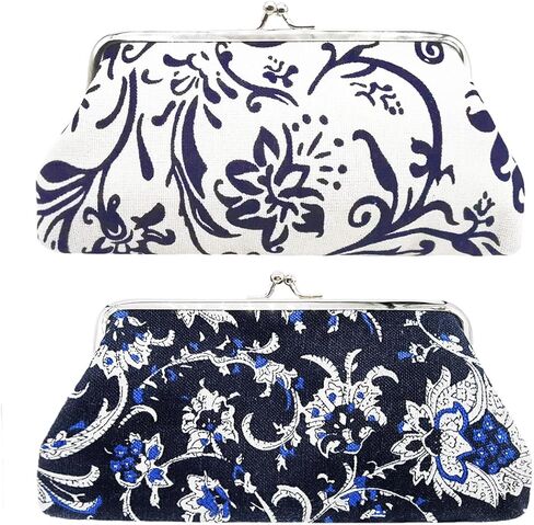 2 Pcs Vintage Floral Canvas Coin Purses Make Up Cellphone Bag Key Holder Kiss Lock Clasp Change Pouch Vintage Flower Cash Wallet Trinkets Pouch in Saudi Arabia