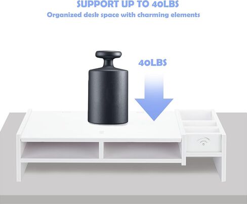 حامل حامل الشاشة، رف حامل الكمبيوتر المحمول مع درج منظم (أبيض) in Kuwait