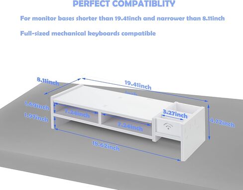 حامل حامل الشاشة، رف حامل الكمبيوتر المحمول مع درج منظم (أبيض) in Kuwait