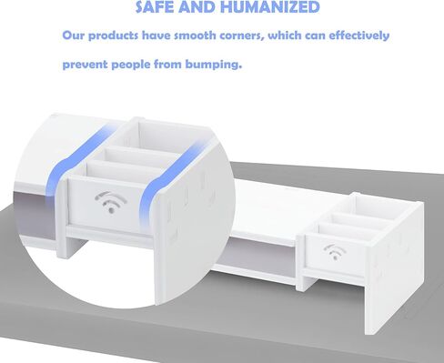 حامل حامل الشاشة، رف حامل الكمبيوتر المحمول مع درج منظم (أبيض) in Kuwait