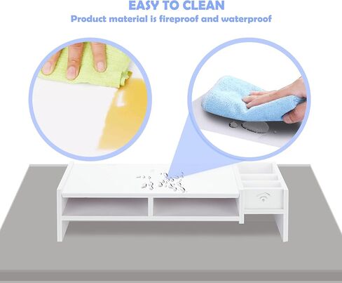 حامل حامل الشاشة، رف حامل الكمبيوتر المحمول مع درج منظم (أبيض) in Kuwait