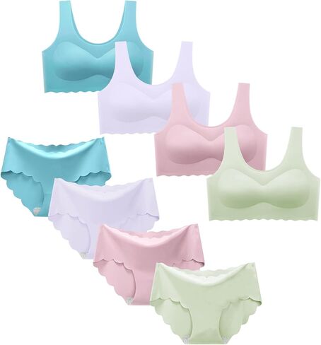 Demifill Girls حمالات صدر رياضية وسراويل داخلية بدون خياطة للمراهقات، حمالات صدر للتدريب مع سراويل داخلية، مجموعات متعددة in Kuwait