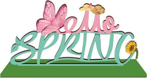 لافتة طاولة خشبية Hello Spring مع قاعدة زنبركية ديكورات سطح الطاولة للمنزل والمكتب ورف رف رف داخلي للعطلات صينية متدرجة هدية ديكور حفلات الربيع in Saudi Arabia