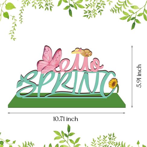 لافتة طاولة خشبية Hello Spring مع قاعدة زنبركية ديكورات سطح الطاولة للمنزل والمكتب ورف رف رف داخلي للعطلات صينية متدرجة هدية ديكور حفلات الربيع in Saudi Arabia