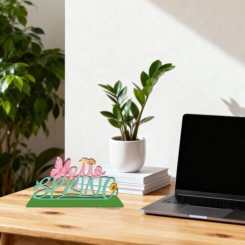 لافتة طاولة خشبية Hello Spring مع قاعدة زنبركية ديكورات سطح الطاولة للمنزل والمكتب ورف رف رف داخلي للعطلات صينية متدرجة هدية ديكور حفلات الربيع in Saudi Arabia