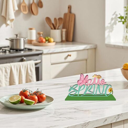 لافتة طاولة خشبية Hello Spring مع قاعدة زنبركية ديكورات سطح الطاولة للمنزل والمكتب ورف رف رف داخلي للعطلات صينية متدرجة هدية ديكور حفلات الربيع in Saudi Arabia