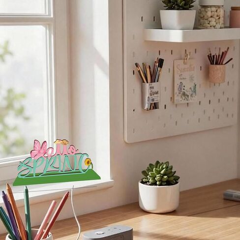 لافتة طاولة خشبية Hello Spring مع قاعدة زنبركية ديكورات سطح الطاولة للمنزل والمكتب ورف رف رف داخلي للعطلات صينية متدرجة هدية ديكور حفلات الربيع in Saudi Arabia