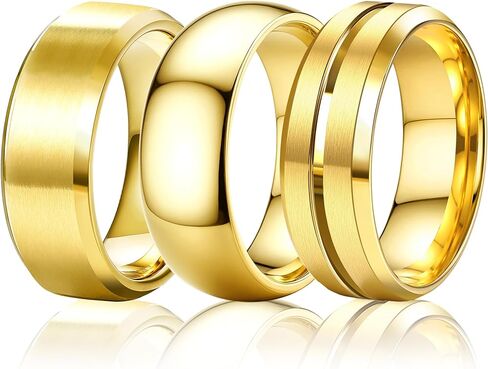 Besteel 3Pcs Stainless Steel Rings for Men Women 8MM Mens Wedding Band Ring Set Simple Cool High Polished Matte Surface Engagement Jewelry Comfort Fit 6-14 Christmas Stocking Stuffers Gifts in Kuwait