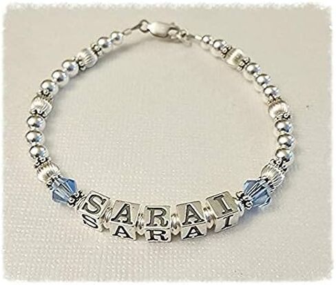 Personalized Sterling Silver Beaded Name Bracelet, Letter Block Beads, Custom Jewelry in Saudi Arabia