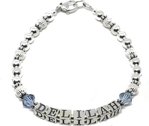 Personalized Sterling Silver Beaded Name Bracelet, Letter Block Beads, Custom Jewelry in Saudi Arabia