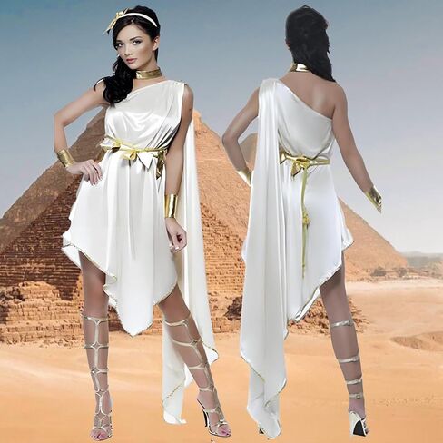 توجا زي المرأة اليونانية آلهة تأثيري فستان اكسسوارات المرأة رداء أبيض الذهب حزام عقال الكبار in Kuwait