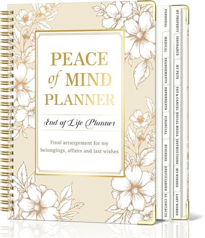 مخطط راحة البال، مخطط حلزوني لنهاية الحياة مع علامات تبويب لكبار السن، منظم تخطيط عقاري موجه للترتيبات النهائية والشؤون المهمة، 7.9 بوصة × 10.4 بوصة، أسود in Kuwait