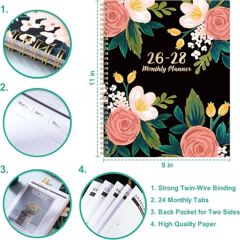 2026-2028 Monthly Planner/Calendar - 2 Year Planner, Jul 2026 - Jun 2028, Monthly Calendar 2026-2028 with Two-Side Pocket, 9'' x 11'', Tabs, Sturdy Binding in Saudi Arabia