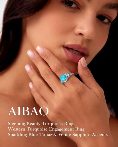 AIBAO وسادة/ماركيز/كمثرى/دائري/بيضاوي قطع الفيروز خواتم للنساء الأحجار الكريمة الطبيعية والفراشة بيان خواتم 925 الفضة الاسترليني خاتم الخطوبة المجوهرات الغربية حجم 6 إلى 10 in Kuwait