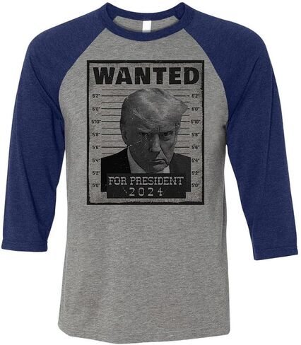 Wanted for President Trump 2024 Three-Quarter Raglan Sleeve Baseball Shirt Unisex in Saudi Arabia
