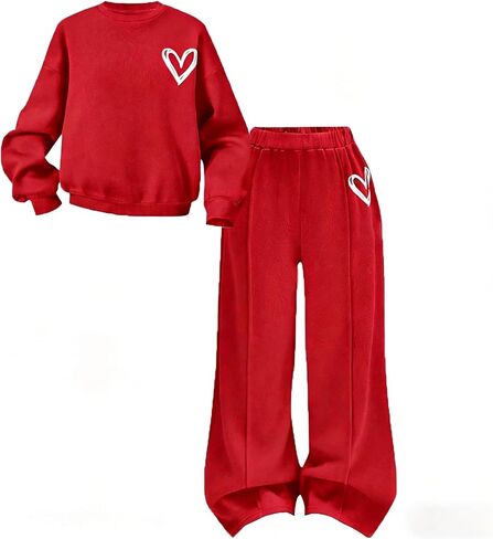 Kids Girls Clothes Tracksuit Set 6-11 Years Sweatshirt & Pants with Heart Print Casual Outfit in Saudi Arabia