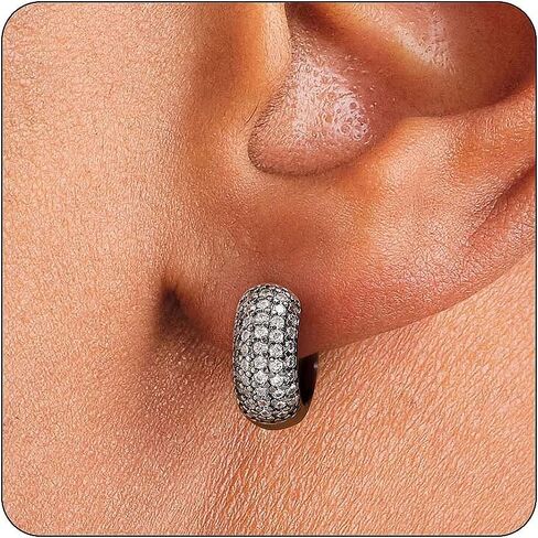 Hoop Earrings for Men | 14K Gold Plated Cartilage Huggie Earrings, Hypoallergenic Lightweight CZ Inlaid for Sensitive Ears in Saudi Arabia