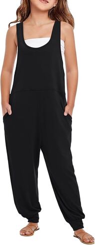 Girl's Casual Loose Sleeveless Jumpsuits Harem Long Pants Romper Overalls Outfits with Pockets 5-14 Years in Saudi Arabia