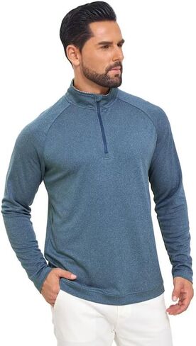 UPF 50+ Performance Polo Shirt for Men, Long Sleeve 1/4 Zip with Brushed Stretch Fabric for Golf Business Casual in Saudi Arabia