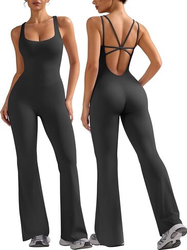 بدلة ريلتي مضيئة للتمرين للنساء قطعة واحدة بدون أكمام مثيرة بدون ظهر متقاطعة وأشرطة متقاطعة لصالات الألعاب الرياضية واليوجا وحمالة صدر مدمجة in Kuwait