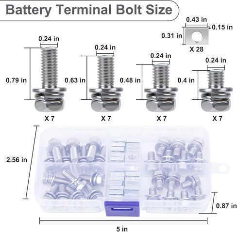 56 Pack Motorcycle Battery Terminal Nuts and Bolt Kit, Small Bolt and Nuts Kit, 304 Stainless Steel Battery Bolts and Nut M6x10/12/16/20mm, Motorcycle Battery Bolts for ATV Bike Scooter in Saudi Arabia