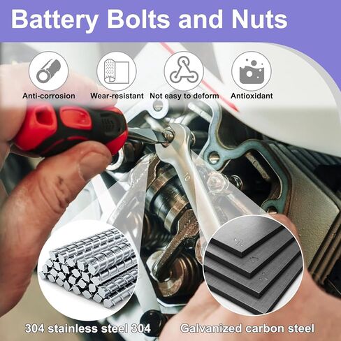 56 Pack Motorcycle Battery Terminal Nuts and Bolt Kit, Small Bolt and Nuts Kit, 304 Stainless Steel Battery Bolts and Nut M6x10/12/16/20mm, Motorcycle Battery Bolts for ATV Bike Scooter in Saudi Arabia