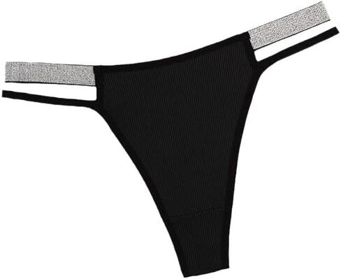 Women's Sexy Rhinestone Glitter Side Thong, G String Thong Low Rise Stretchy Comfortable Underwear Panty Black in Saudi Arabia