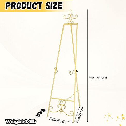 حامل حامل ذهبي مقاس 57 بوصة للعلامة، حامل عرض معدني شديد التحمل مع سلسلة قابلة للتعديل، حامل فني ديكور عتيق للعرض، حامل إطار الصورة للوحة ملصقات لافتة الترحيب بالزفاف in Kuwait