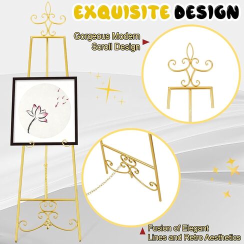 حامل حامل ذهبي مقاس 57 بوصة للعلامة، حامل عرض معدني شديد التحمل مع سلسلة قابلة للتعديل، حامل فني ديكور عتيق للعرض، حامل إطار الصورة للوحة ملصقات لافتة الترحيب بالزفاف in Kuwait