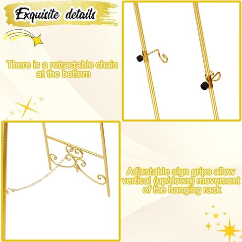 حامل حامل ذهبي مقاس 57 بوصة للعلامة، حامل عرض معدني شديد التحمل مع سلسلة قابلة للتعديل، حامل فني ديكور عتيق للعرض، حامل إطار الصورة للوحة ملصقات لافتة الترحيب بالزفاف in Kuwait