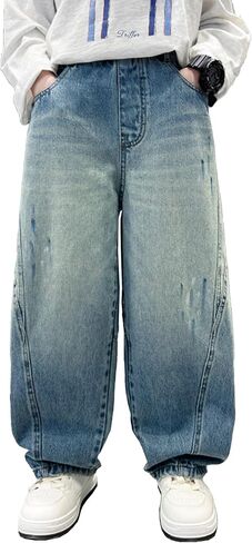 Boys' Baggy Jeans Casual Elastic Waist Loose Denim Pants with Pockets 6-16 Years in Saudi Arabia