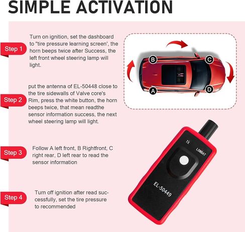 أداة إعادة تعلم TPMS لسيارة Ford Lincoln، أداة إعادة ضبط مستشعر مراقبة ضغط الإطارات التلقائي، أداة برمجة TPMS EL-50449 (أسود) in Saudi Arabia
