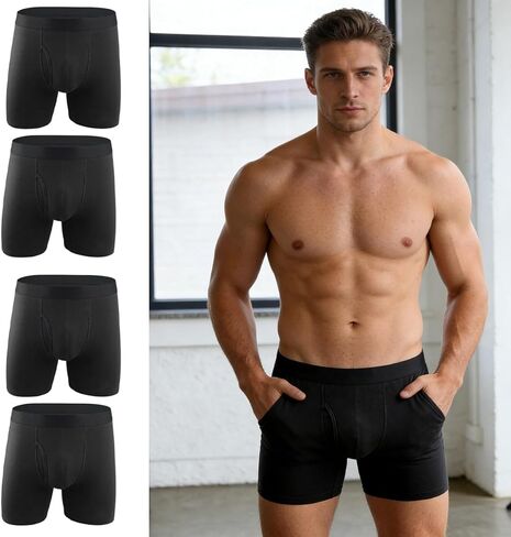 4 Pack Men's Long Boxer Briefs, Openwork Boxer Briefs, Soft, Breathable, Reusable, Suitable For Everyday Use（Black XXL） in Saudi Arabia