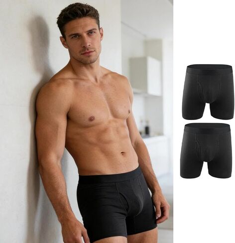 4 Pack Men's Long Boxer Briefs, Openwork Boxer Briefs, Soft, Breathable, Reusable, Suitable For Everyday Use（Black XXL） in Saudi Arabia