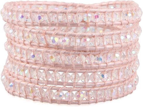 KELITCH Crystal Pearl Mix Beads 5 Wrap Bracelet Leather Cuff Bracelet Handmade Adjustable Fashion Jewelry For Women in Saudi Arabia