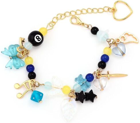 Black 8 Ball Charm Bracelet - Y2K Bow Dopamine Leaf Star Bracelets - Gift for Sister Bestie Friend in Saudi Arabia