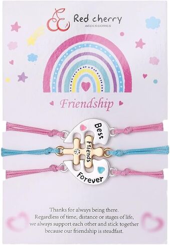 KZL BFF سوار لمدة 3 لطيف القلب لغز قطعة سحر سوار أفضل الأصدقاء القلب مطابقة مضفر حبل أساور للنساء مجوهرات الصداقة in Kuwait