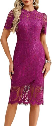 Elegant Lace Cocktail Dress for Women – Short Sleeve Semi Formal Knee Length Bodycon Dress for Party Wedding Guest in Saudi Arabia