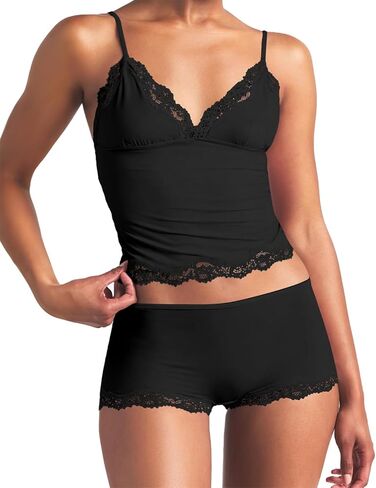 Ezbelle Women's Pajama Set Two Piece Tank Lounge Matching Lace Pjs Short Pants V Neck Outfit Sexy Knit Summer Crop Clothes in Saudi Arabia