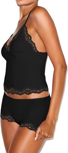 Ezbelle Women's Pajama Set Two Piece Tank Lounge Matching Lace Pjs Short Pants V Neck Outfit Sexy Knit Summer Crop Clothes in Saudi Arabia