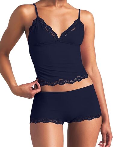 Ezbelle Women's Pajama Set Two Piece Tank Lounge Matching Lace Pjs Short Pants V Neck Outfit Sexy Knit Summer Crop Clothes in Saudi Arabia