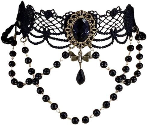 Elegant Gothic Lace Rose Choker Necklace Halloween Vintage Pearl Necklaces Halloween Victorian Lolita Costume Accessories Bridal Wedding in Saudi Arabia