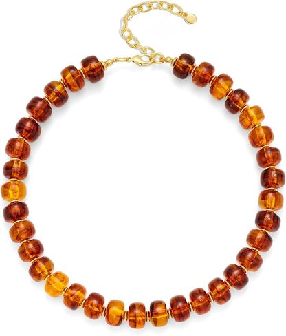 Amber Resin Beaded Necklace for Women, Gold Statement Choker Necklace, Chunky Bead Necklaces for Women with Gold Plated Beads in Kuwait