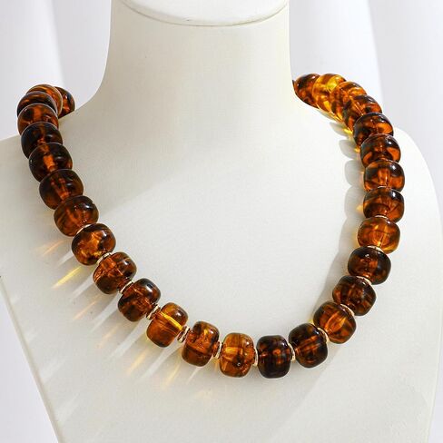Amber Resin Beaded Necklace for Women, Gold Statement Choker Necklace, Chunky Bead Necklaces for Women with Gold Plated Beads in Kuwait