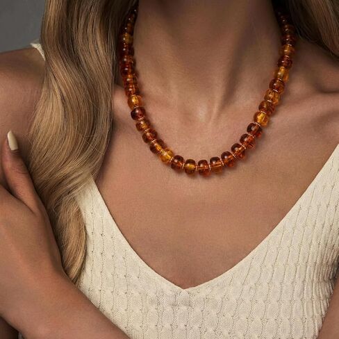 Amber Resin Beaded Necklace for Women, Gold Statement Choker Necklace, Chunky Bead Necklaces for Women with Gold Plated Beads in Kuwait