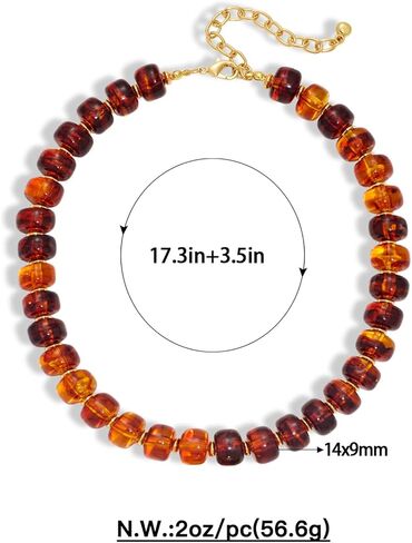 Amber Resin Beaded Necklace for Women, Gold Statement Choker Necklace, Chunky Bead Necklaces for Women with Gold Plated Beads in Kuwait